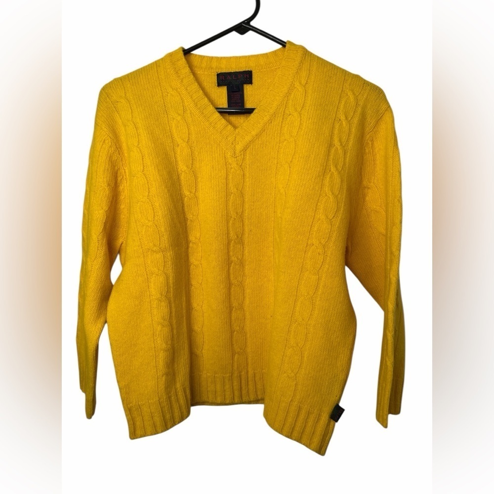 Ralph Lauren V-Neck Lambswool Gold Yellow Sweater NWOT